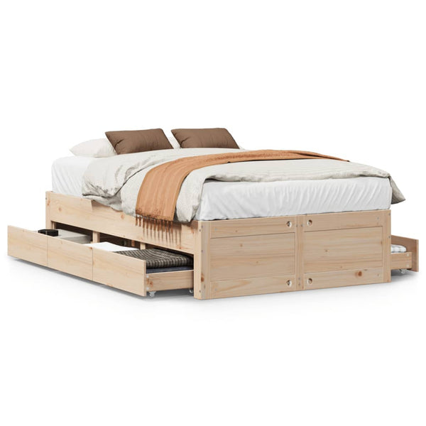 Massivholzbett 135x190 cm mit Schubladen