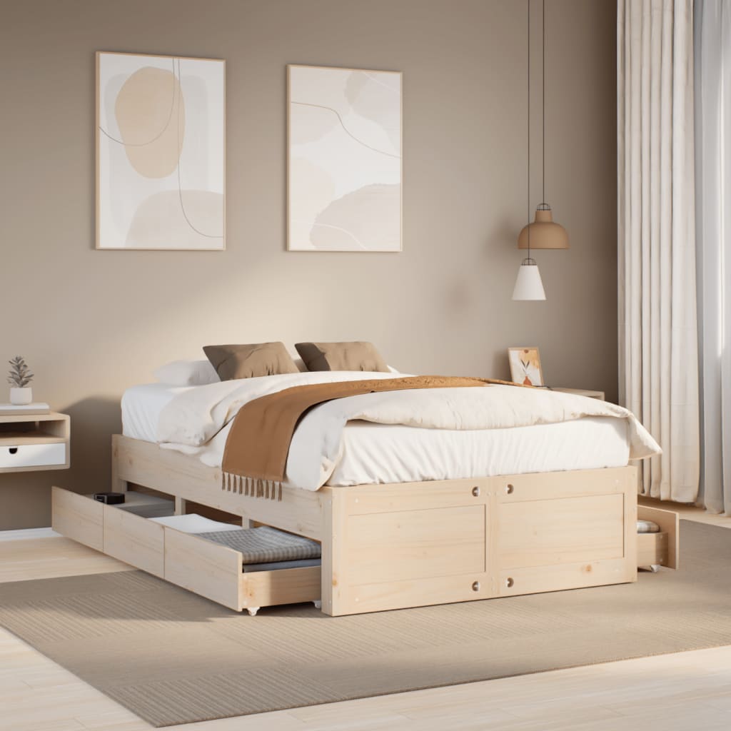 Massivholzbett 135x190 cm mit Schubladen