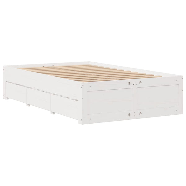 Massivholzbett Weiß 135x190 cm mit Schubladen