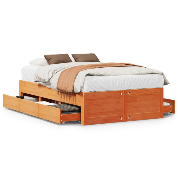 Massivholzbett 135x190 cm mit Schubladen