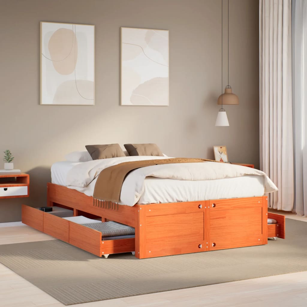 Massivholzbett 135x190 cm mit Schubladen