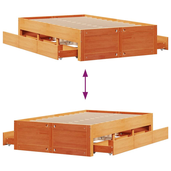 vidaXL Lit en bois massif sans matelas avec tiroirs Marron 120x190 cm
