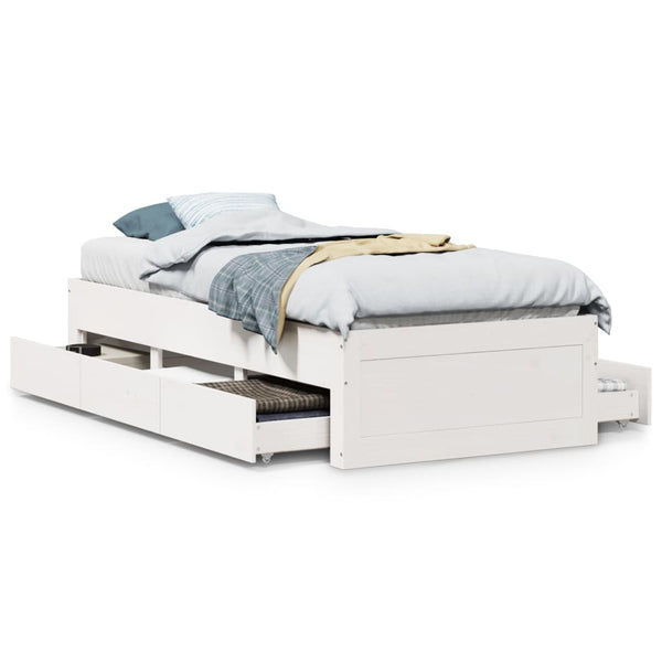 vidaXL Lit en bois massif sans matelas avec tiroirs Blanc 90x190 cm
