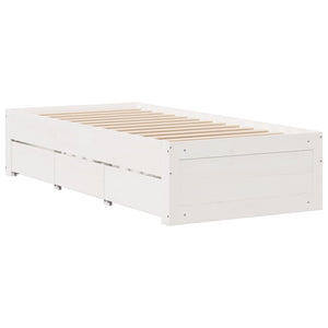 vidaXL Lit en bois massif sans matelas avec tiroirs Blanc 90x190 cm