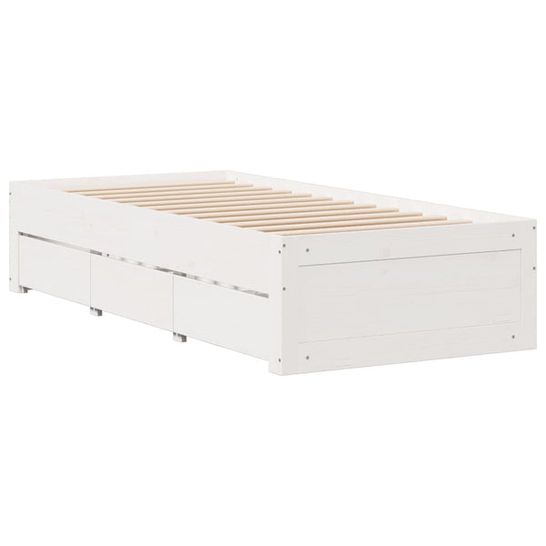 vidaXL Lit en bois massif sans matelas avec tiroirs Blanc 90x190 cm