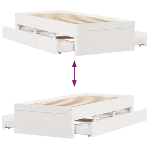 vidaXL Lit en bois massif sans matelas avec tiroirs Blanc 90x190 cm