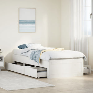 vidaXL Lit en bois massif sans matelas avec tiroirs Blanc 90x190 cm