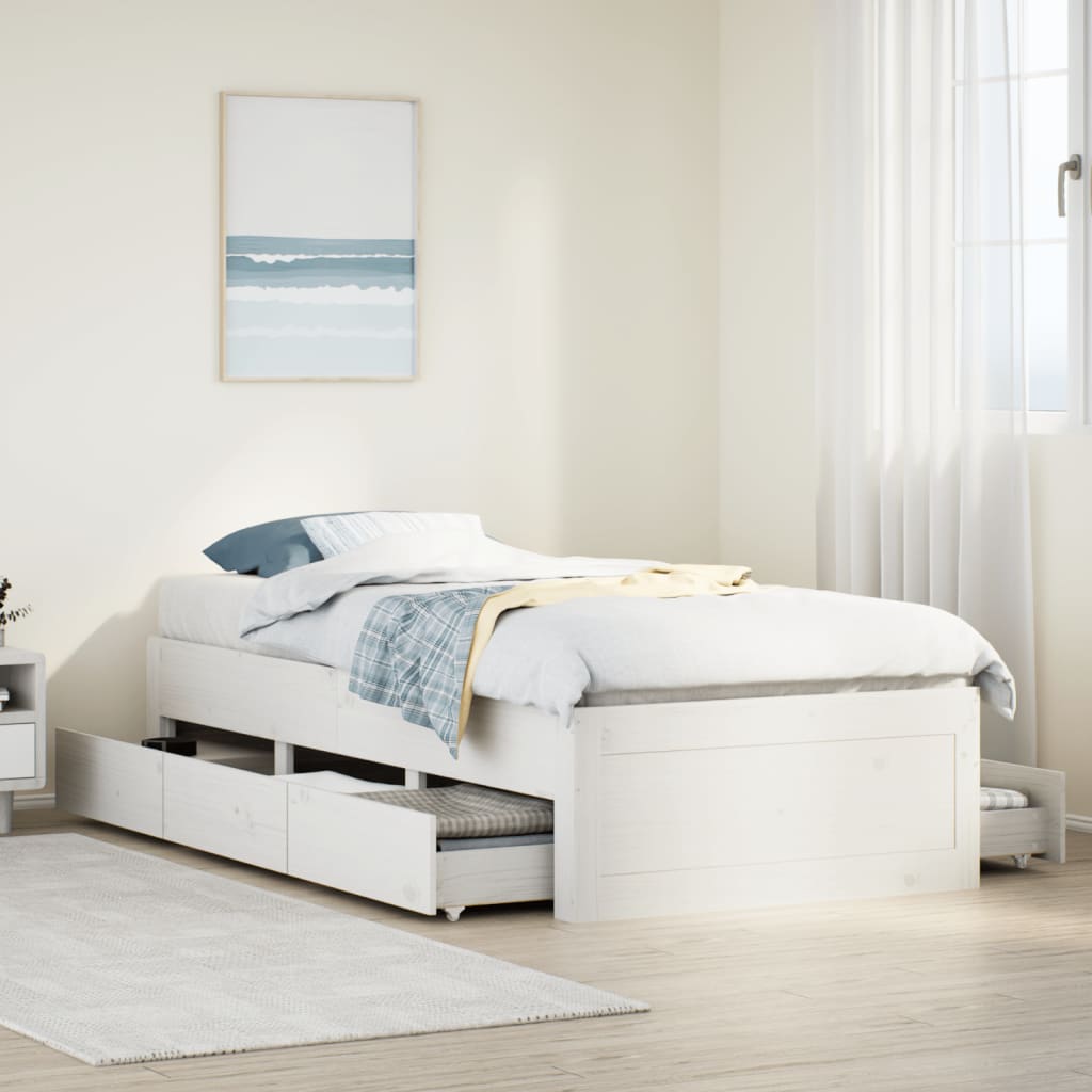 vidaXL Lit en bois massif sans matelas avec tiroirs Blanc 90x190 cm