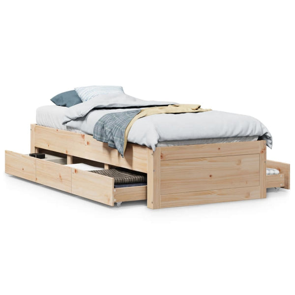 Massivholzbett 75x190 cm mit Schubladen