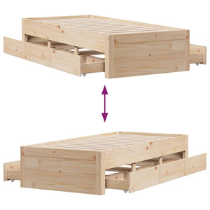 Massivholzbett 75x190 cm mit Schubladen