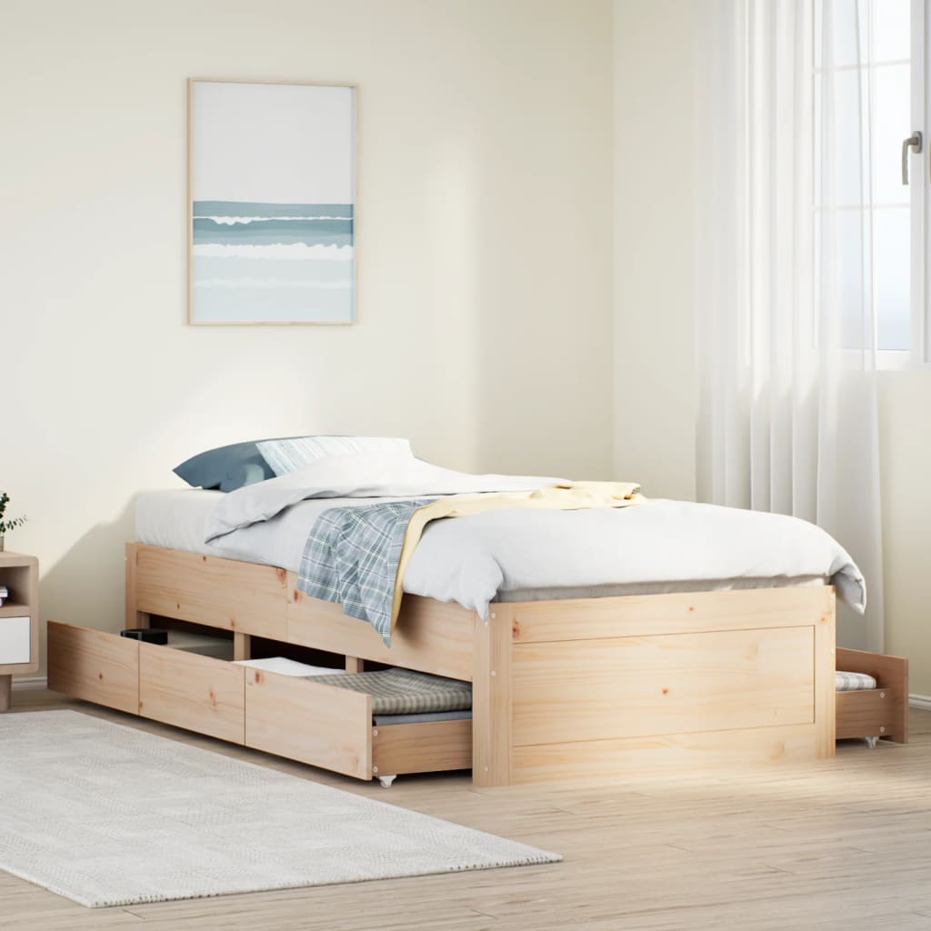 Massivholzbett 75x190 cm mit Schubladen