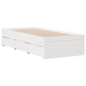 Lit en bois massif vidaXL sans matelas avec tiroirs Blanc 75x190 cm