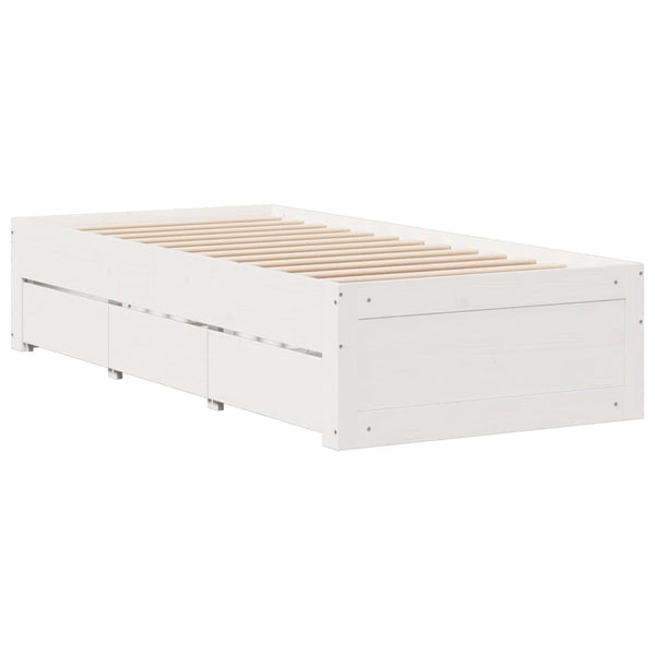 Lit en bois massif vidaXL sans matelas avec tiroirs Blanc 75x190 cm