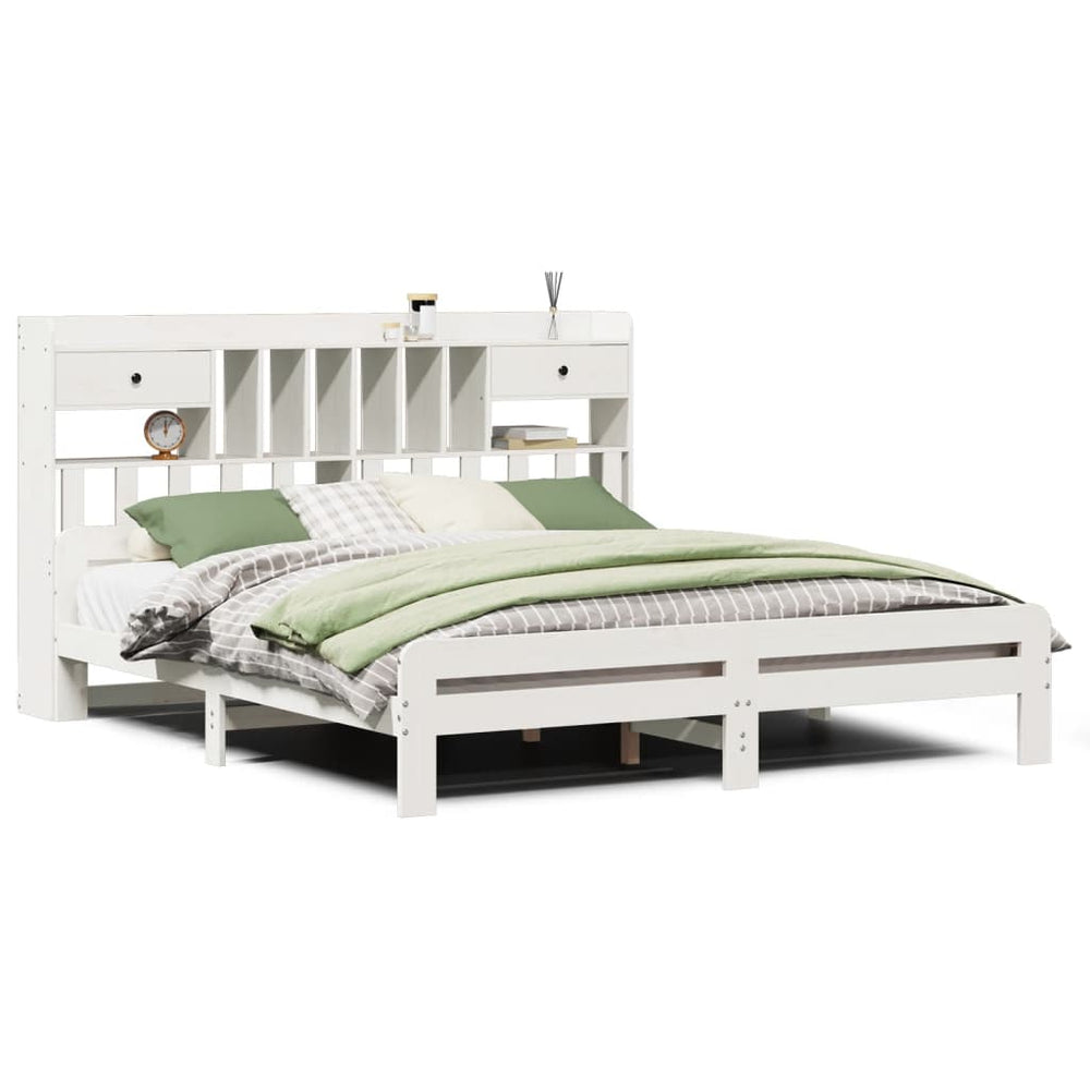 vidaXL Solid Wood Bed with Shelf without Mattress White 180x200 cm Pine