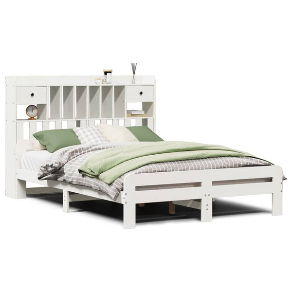 Massivholzbett Kiefer mit Regal Weiß 160x200