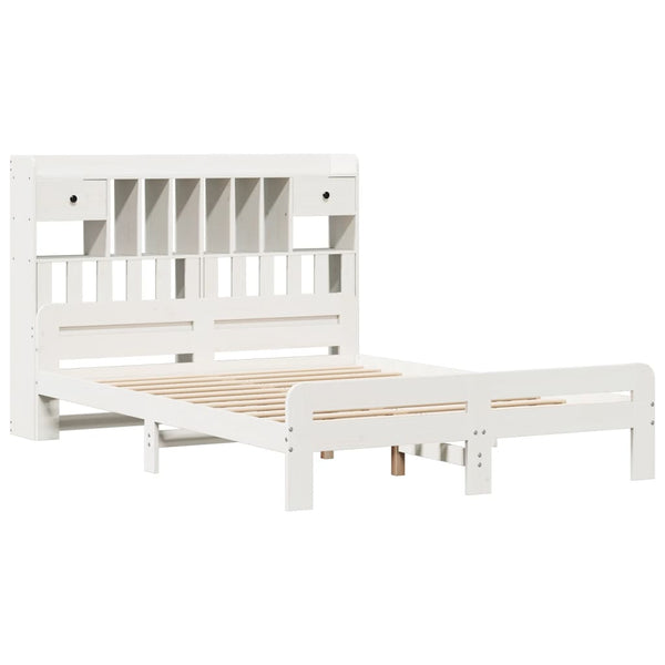 Massivholzbett Kiefer mit Regal Weiß 160x200