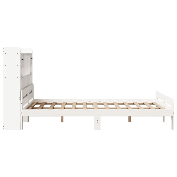 Massivholzbett Kiefer mit Regal Weiß 160x200