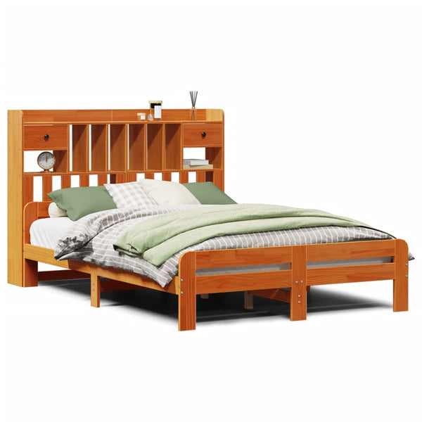 Massivholzbett 160x200 cm mit Regal, Wachsbraun