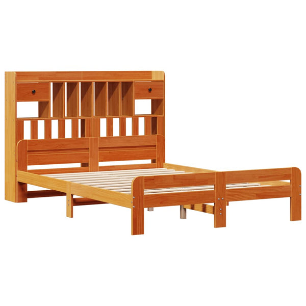 Massivholzbett 150x200 cm mit Regal, Wachsbraun