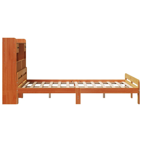 Massivholzbett 150x200 cm mit Regal, Wachsbraun