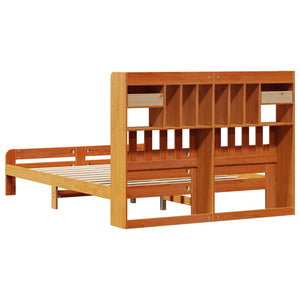 Massivholzbett 150x200 cm mit Regal, Wachsbraun