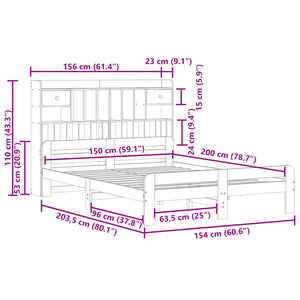 Massivholzbett 150x200 cm mit Regal, Wachsbraun