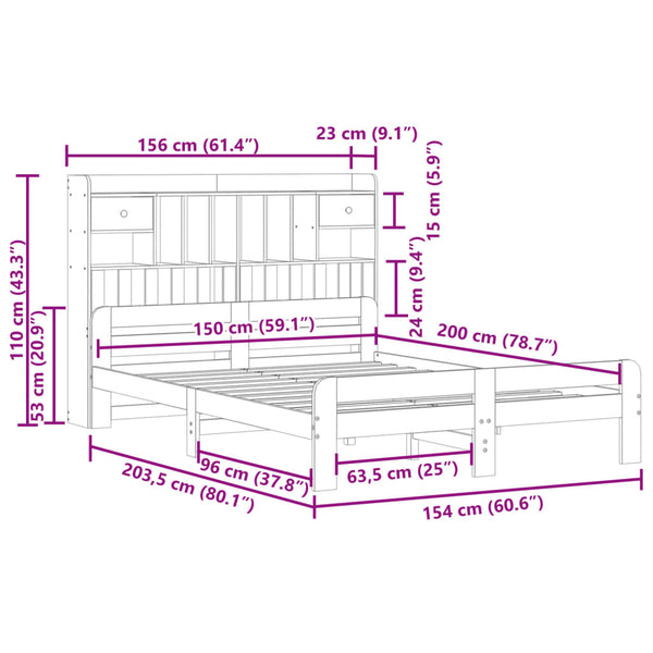 Massivholzbett 150x200 cm mit Regal, Wachsbraun