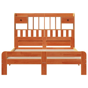 Massivholzbett 140x200 cm mit Regal, Wachsbraun