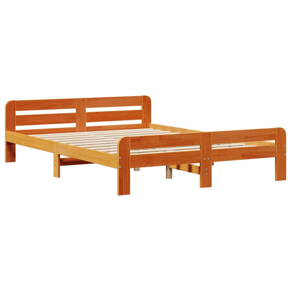 Massivholzbett 140x200 cm mit Regal, Wachsbraun