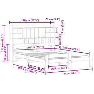 Massivholzbett 140x200 cm mit Regal, Wachsbraun