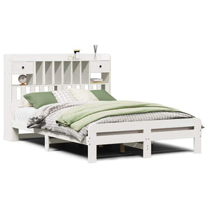 vidaXL Lit en bois massif avec étagère sans matelas Blanc 140x190 cm Pin