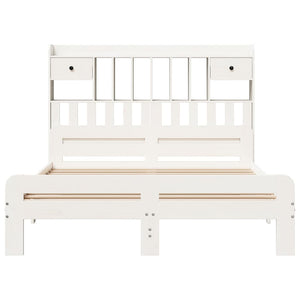vidaXL Lit en bois massif avec étagère sans matelas Blanc 140x190 cm Pin
