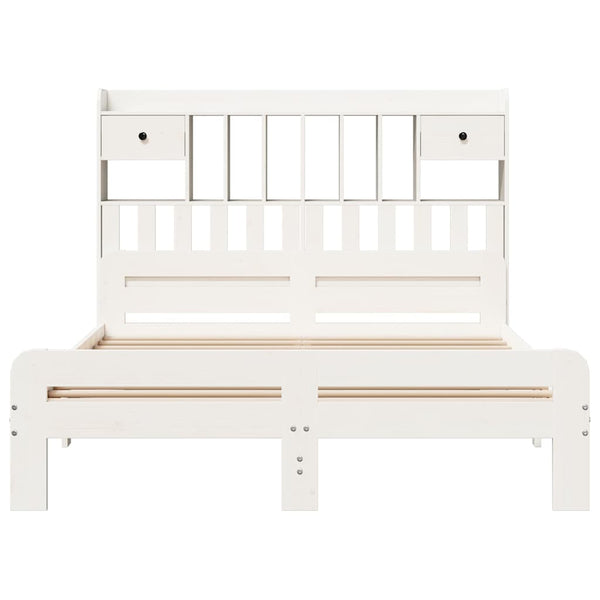 vidaXL Lit en bois massif avec étagère sans matelas Blanc 140x190 cm Pin