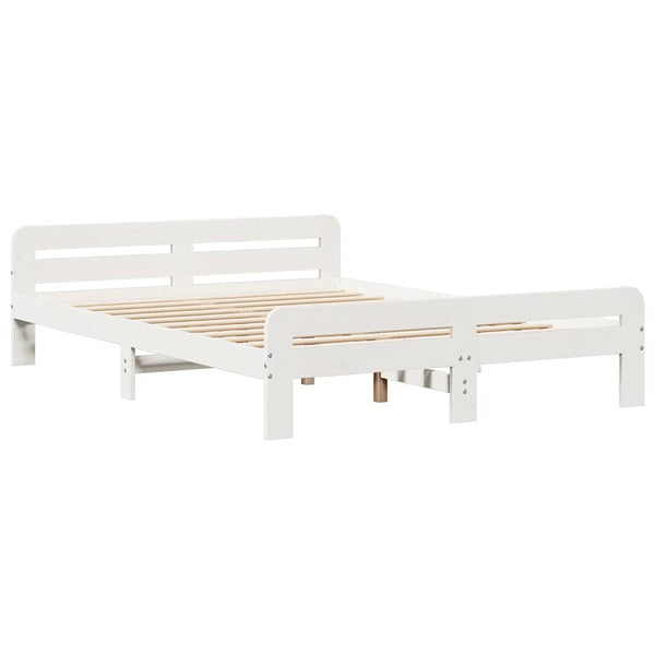 vidaXL Lit en bois massif avec étagère sans matelas Blanc 140x190 cm Pin