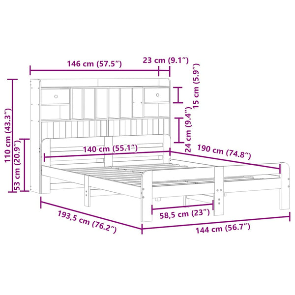 vidaXL Lit en bois massif avec étagère sans matelas Blanc 140x190 cm Pin