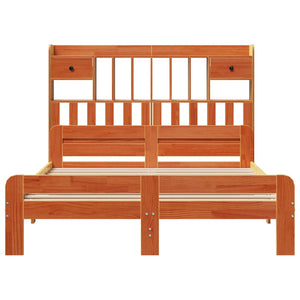 Massivholzbett 140x190 cm mit Regal, Wachsbraun