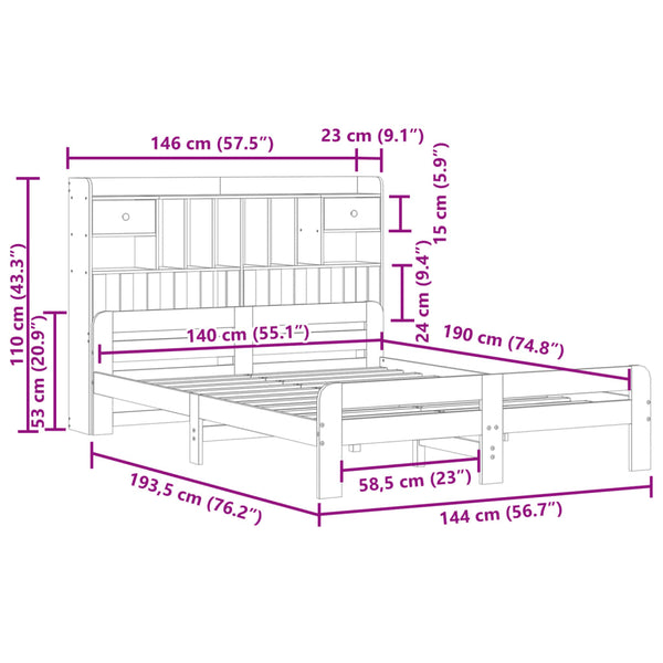 Massivholzbett 140x190 cm mit Regal, Wachsbraun