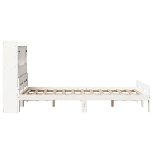 Massivholzbett mit Regal Weiß 135x190 cm