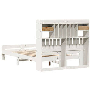 Massivholzbett mit Regal Weiß 135x190 cm
