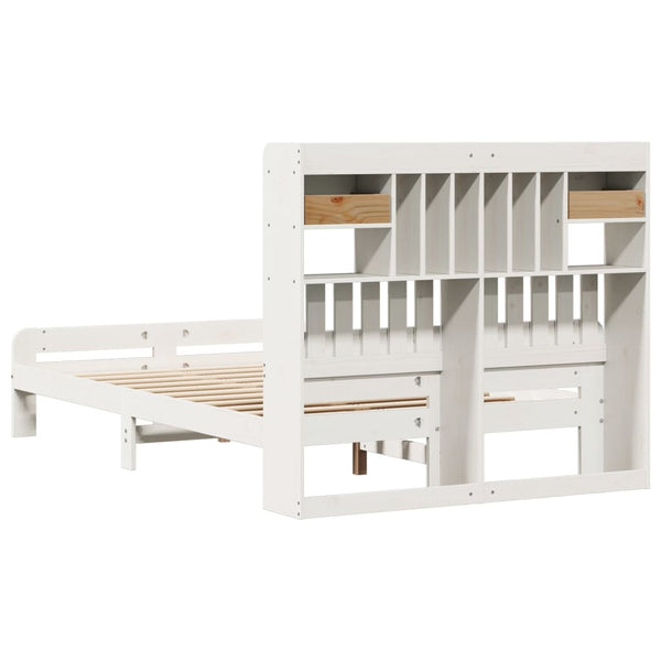 Massivholzbett mit Regal Weiß 135x190 cm