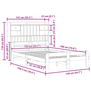 Massivholzbett mit Regal 135x190 cm