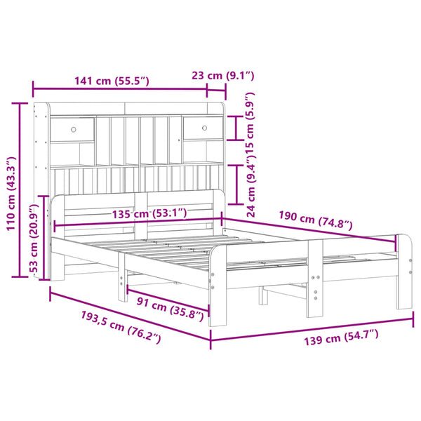 Massivholzbett mit Regal 135x190 cm