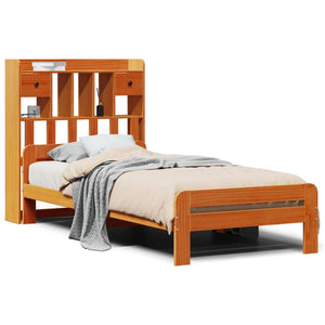 vidaXL Lit en bois massif avec étagère sans matelas Marron ciré 75x190 cm