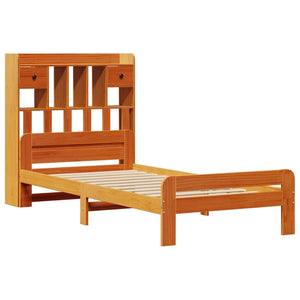 vidaXL Lit en bois massif avec étagère sans matelas Marron ciré 75x190 cm
