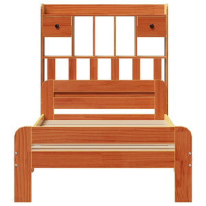 vidaXL Lit en bois massif avec étagère sans matelas Marron ciré 75x190 cm