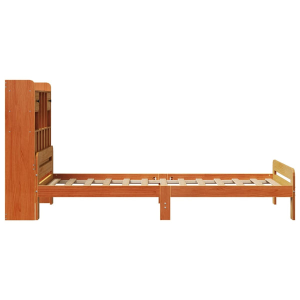 vidaXL Lit en bois massif avec étagère sans matelas Marron ciré 75x190 cm