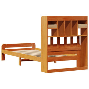 vidaXL Lit en bois massif avec étagère sans matelas Marron ciré 75x190 cm