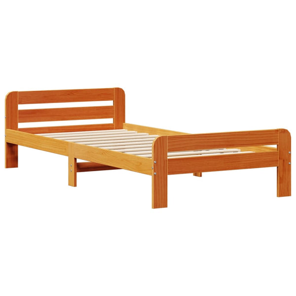 vidaXL Lit en bois massif avec étagère sans matelas Marron ciré 75x190 cm