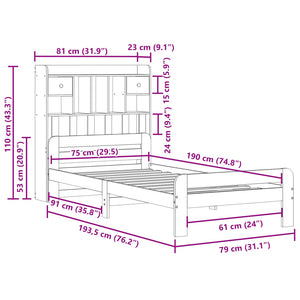 vidaXL Lit en bois massif avec étagère sans matelas Marron ciré 75x190 cm