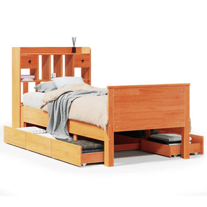 vidaXL Lit en bois massif avec étagère sans matelas Marron ciré 100x200 cm